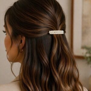 Faux Pearl Hair Barrette Silver Tone French Clip Bridal Wedding Hair Accessory